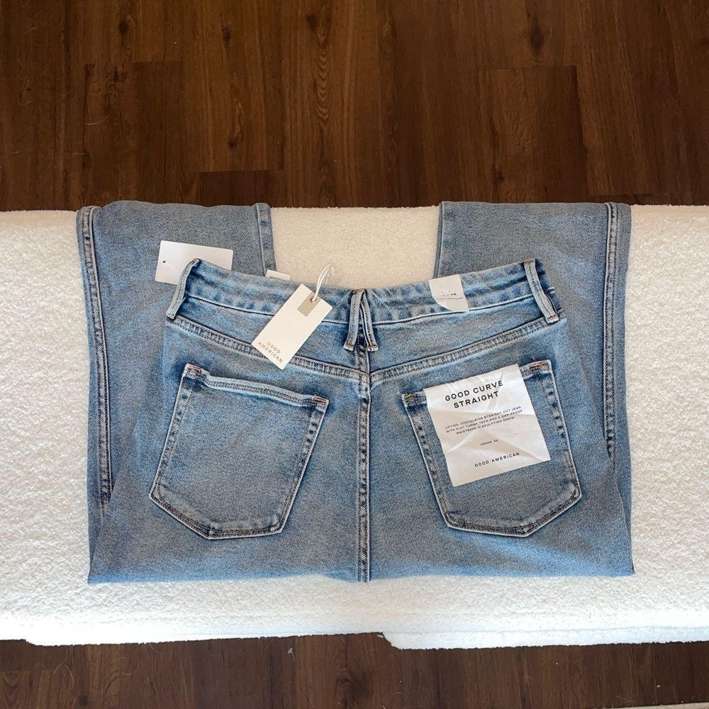 NWT GOOD AMERICAN Womens Super High Rise Good Curve Straight Leg Jeans - Size 14 - Picture 3 of 9